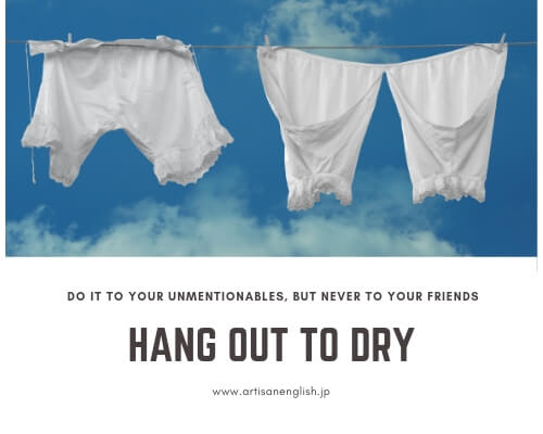 (Photo: Pexels/Pexels | Text: David/ArtisanEnglish.jp) Hang out to dry means to abandon or desert someone especially when they need you the most. A friend will not hang you out to dry.