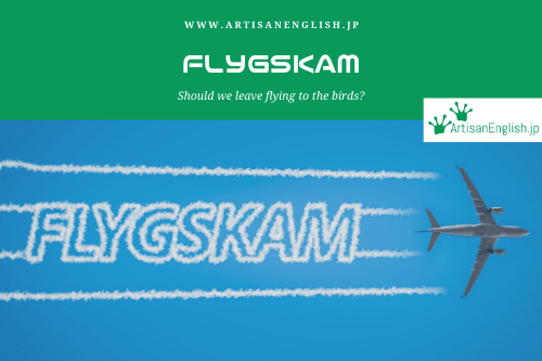 A plane in the sky and it's contrails spell flygskam.