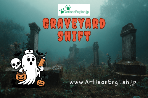 Graveyard shift means working during the late hours of the night, from midnight to early morning when things are dark and quiet, like a graveyard at night.